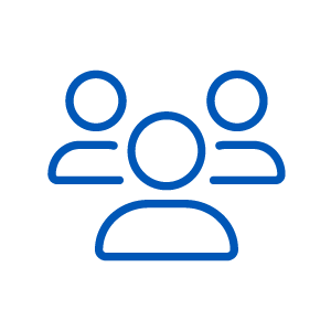 Blue group of three people icon