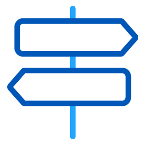 Blue signpost pointing at different directions icon